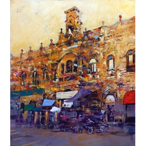 Shan Amrohvi, 30 x 36 inch, Acrylic on Canvas, Cityscape Painting, AC-SA-176